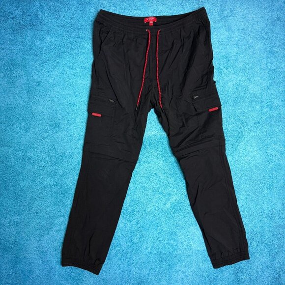 GUESS Men’s Cargo Joggers Size Large Black 36x28 Ankle Fit - Picture 1 of 16